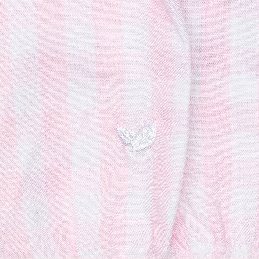 Colony X Petite Plume Ruffled Twill Romper in Pink Gingham