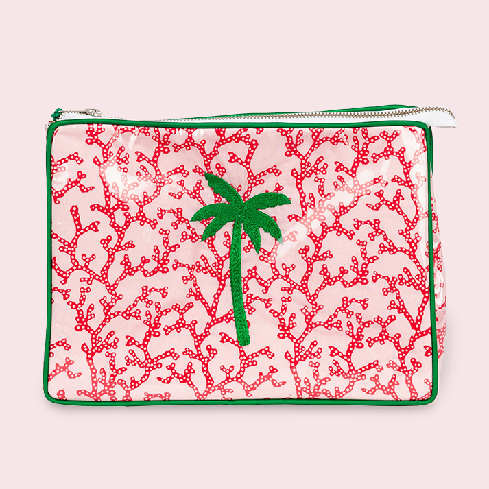 Block Print Large Vinyl Pouch- Palm Tree II