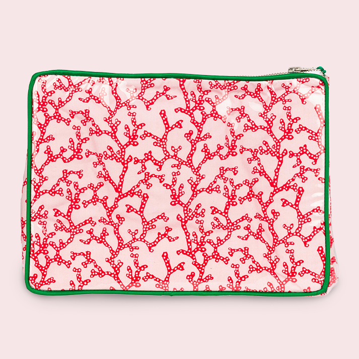 Block Print Large Vinyl Pouch- Palm Tree II