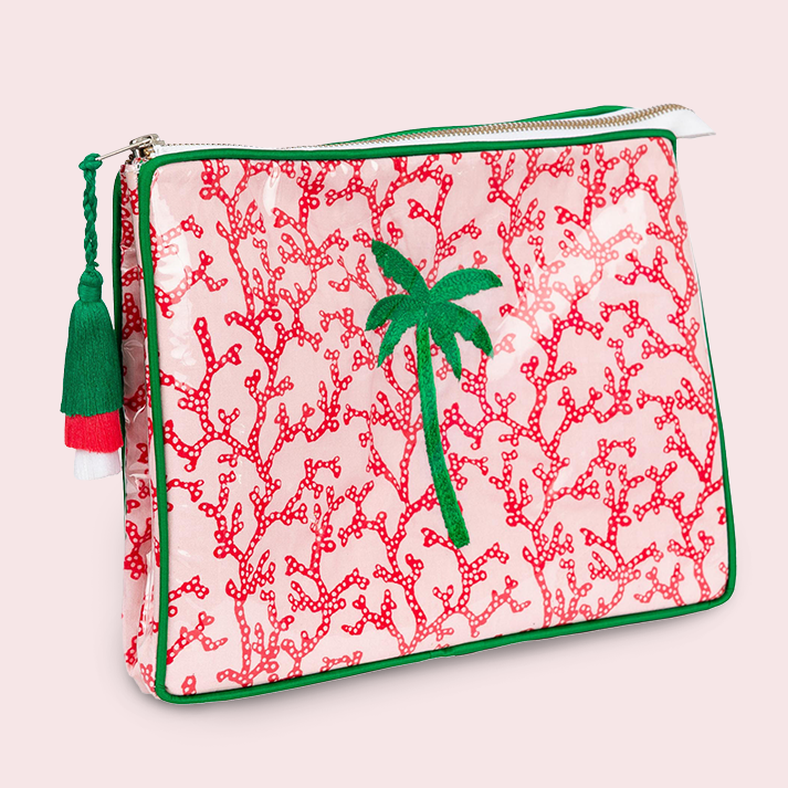 Block Print Large Vinyl Pouch- Palm Tree II