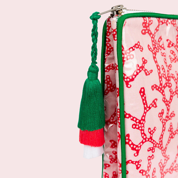 Block Print Large Vinyl Pouch- Palm Tree II