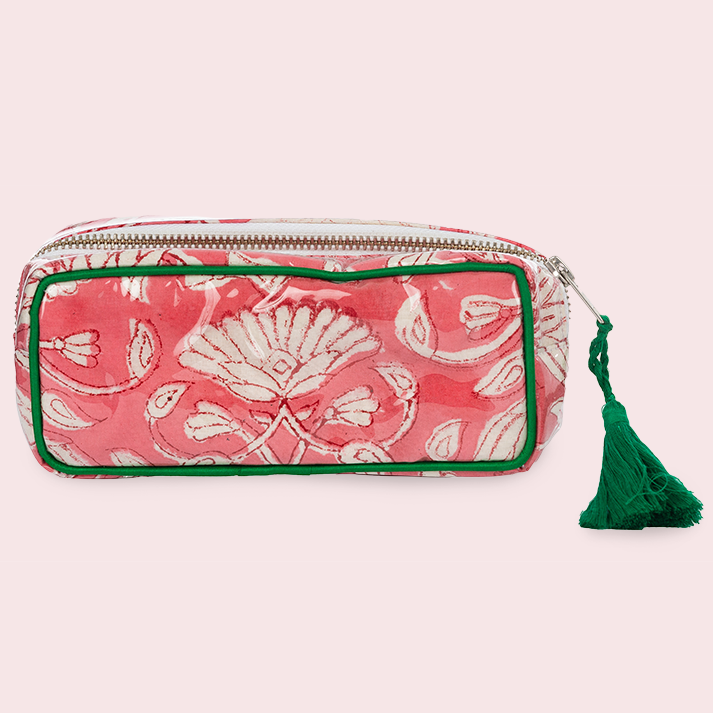 Block Print Small Vinyl Pouch- Palm Beach