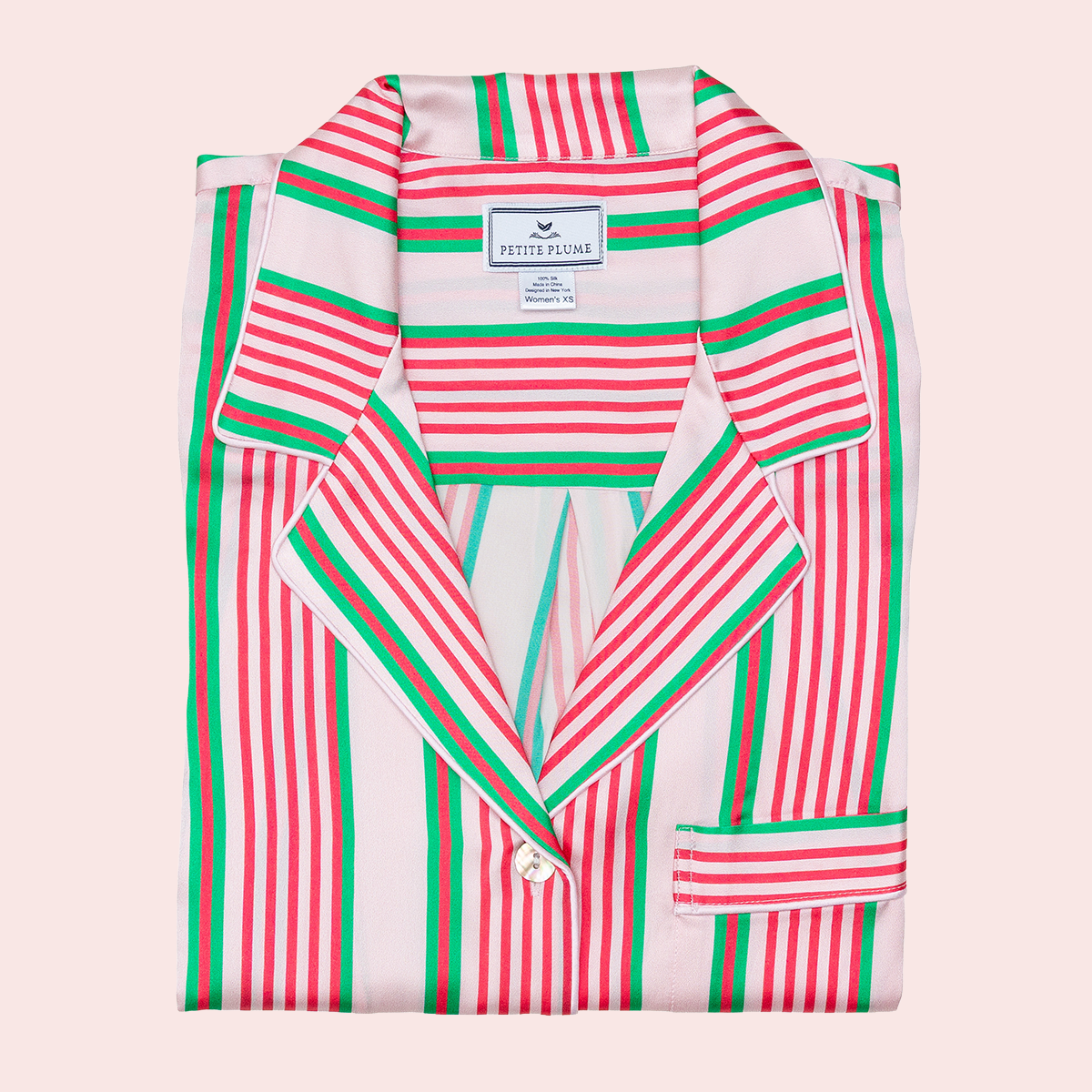 Petite Plume X Colony Women's Silk Short Set in Pink Stripe