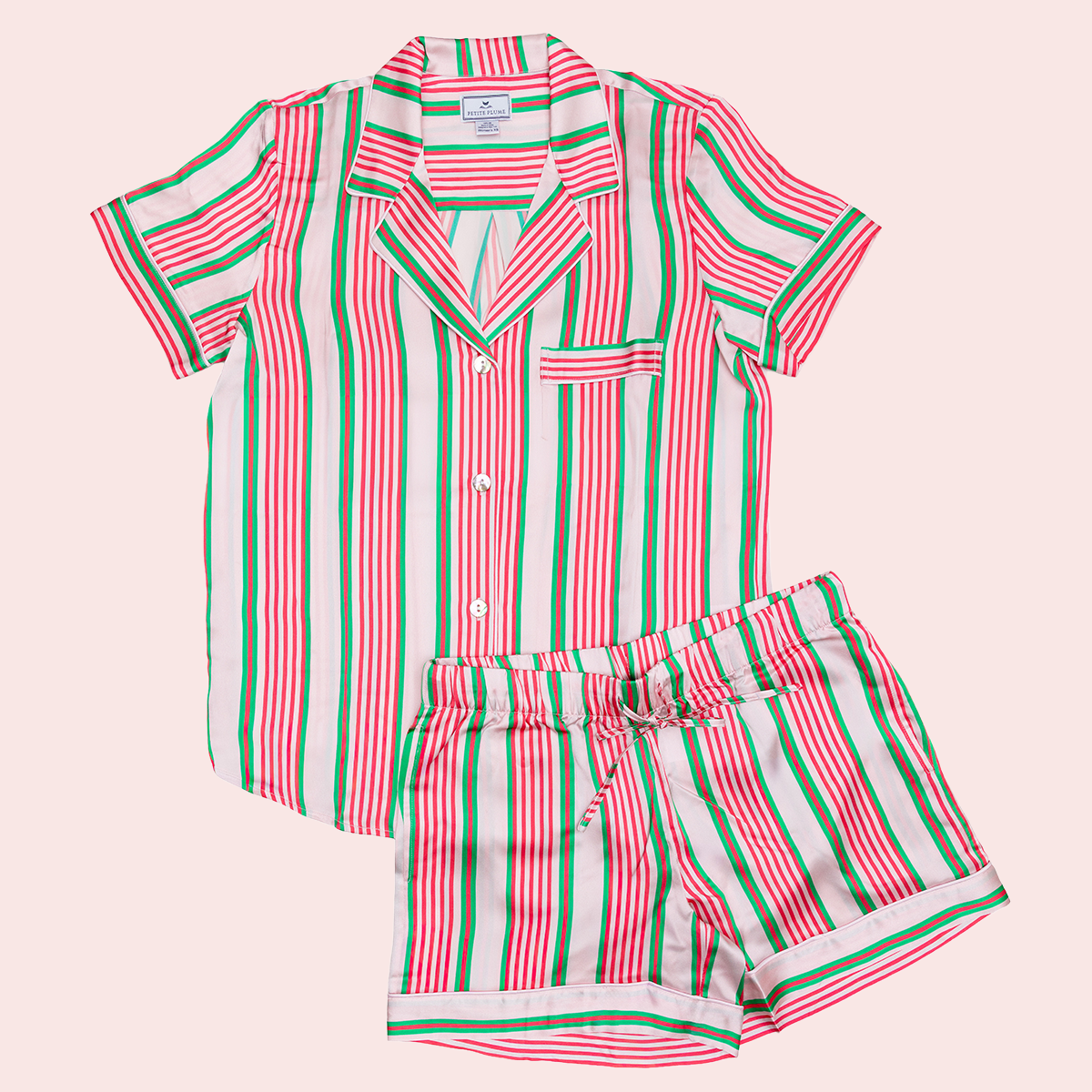 Petite Plume X Colony Women's Silk Short Set in Pink Stripe
