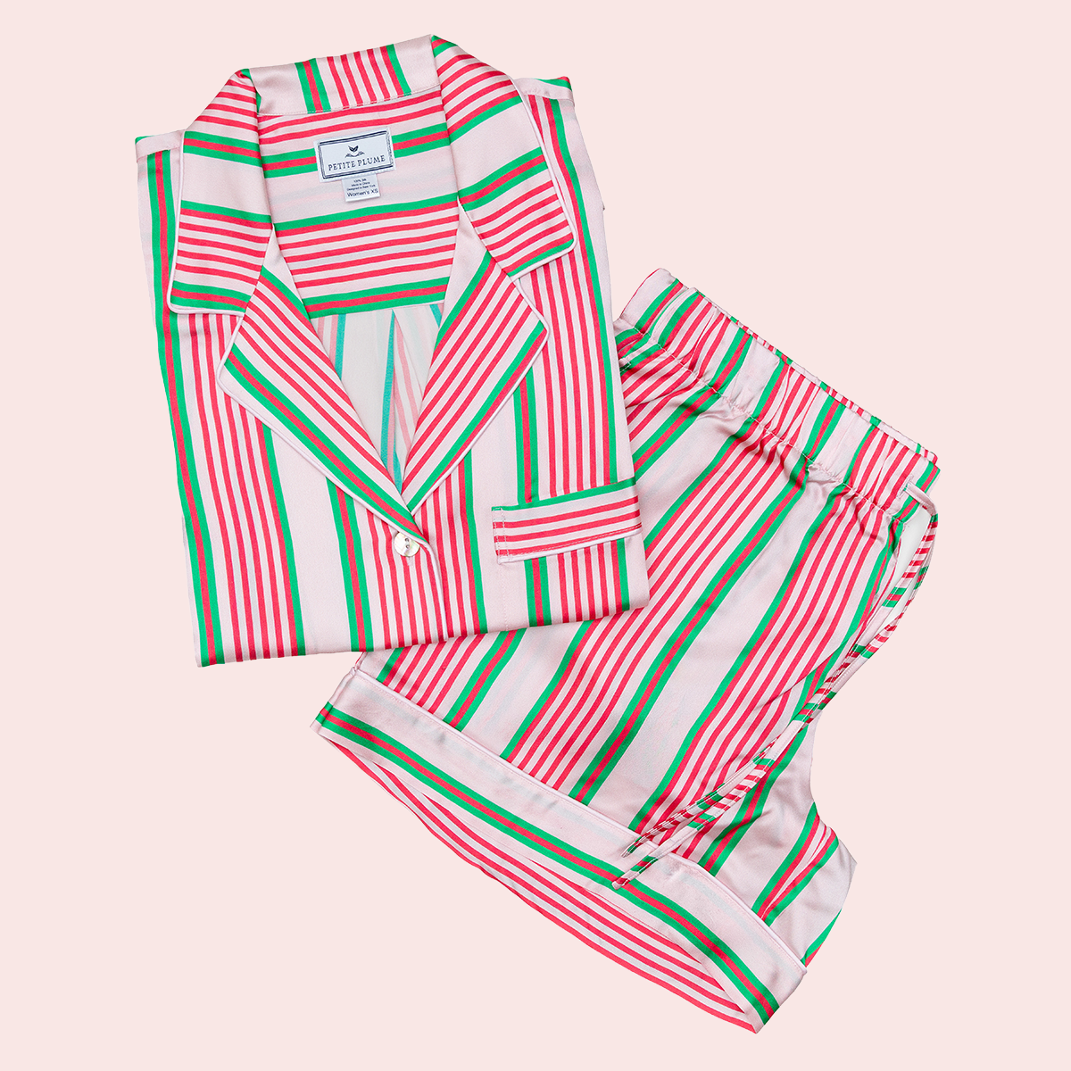 Petite Plume X Colony Women's Silk Short Set in Pink Stripe