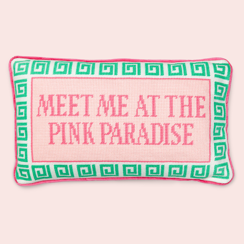 Needlepoint Pillow Meet Me At The Pink Paradise