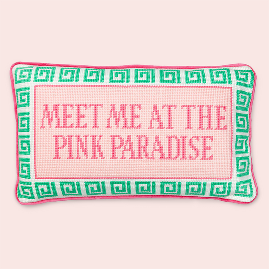 Needlepoint Pillow Meet Me At The Pink Paradise