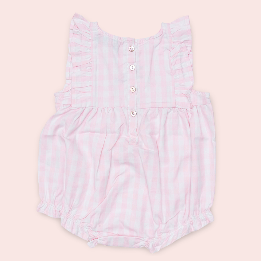 Colony X Petite Plume Ruffled Twill Romper in Pink Gingham