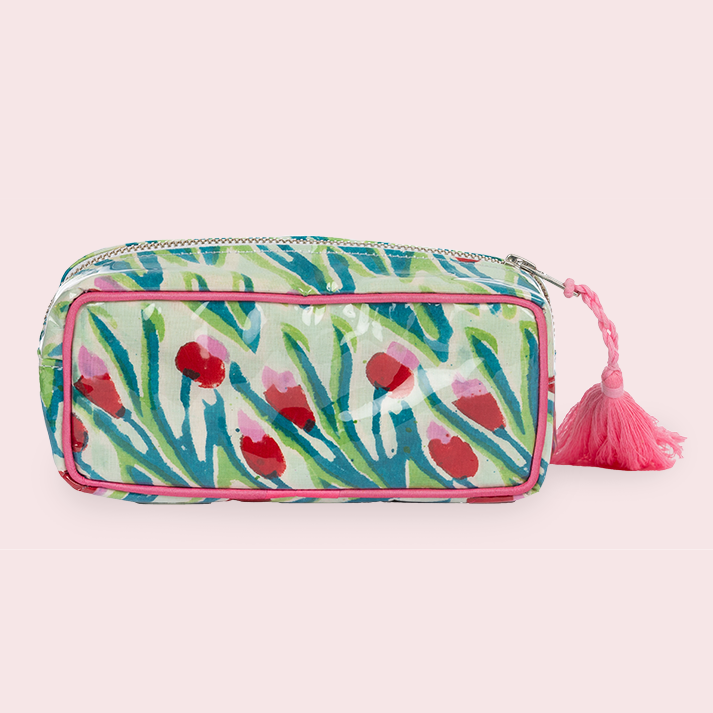 Block Print Small Vinyl Pouch- Palm Beach