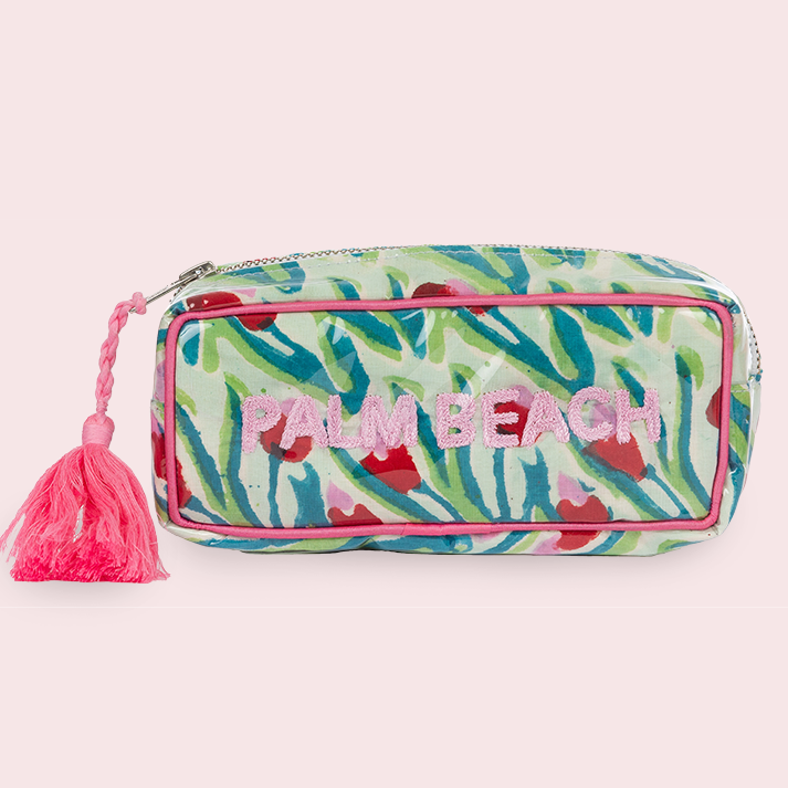 Block Print Small Vinyl Pouch- Palm Beach