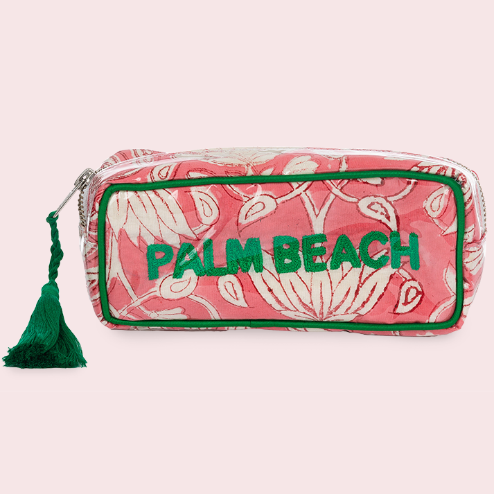 Block Print Small Vinyl Pouch- Palm Beach