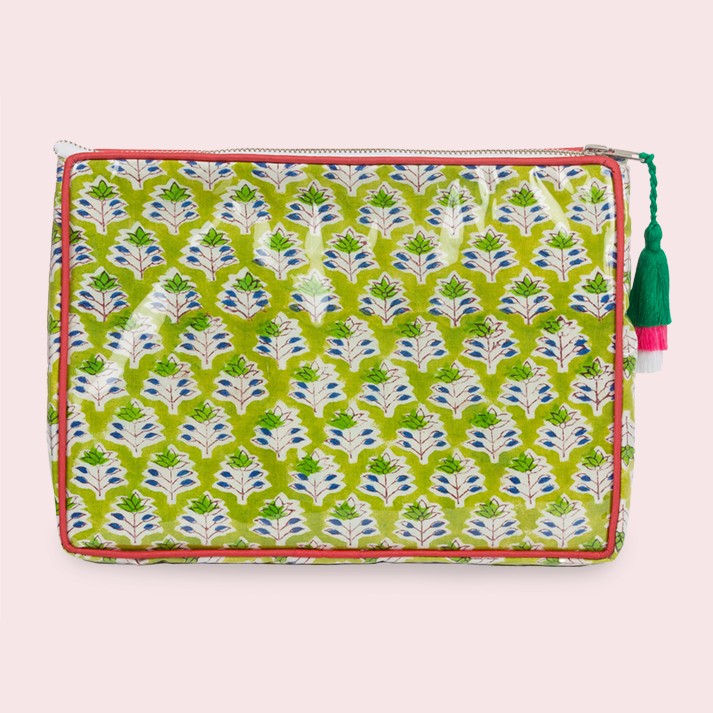 Block Print Large Vinyl Pouch- Pink Paradise