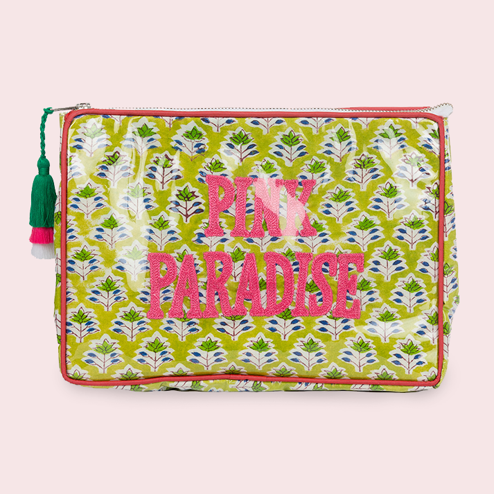 Block Print Large Vinyl Pouch- Pink Paradise