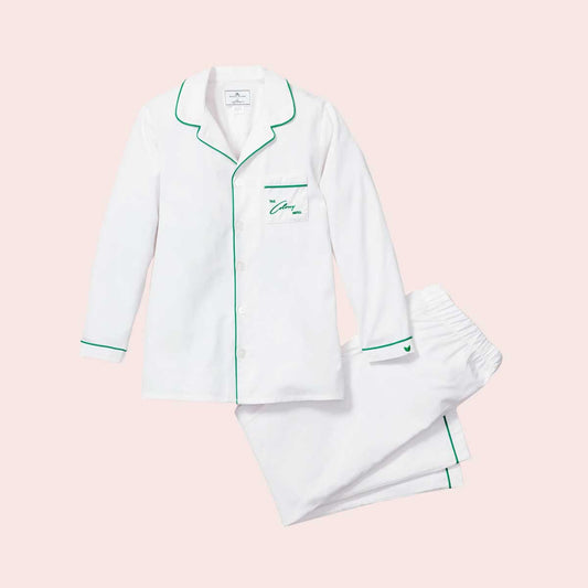 COLONY HOTEL X PETITE PLUME MEN'S WHITE WITH GREEN PIPING PAJAMA SET