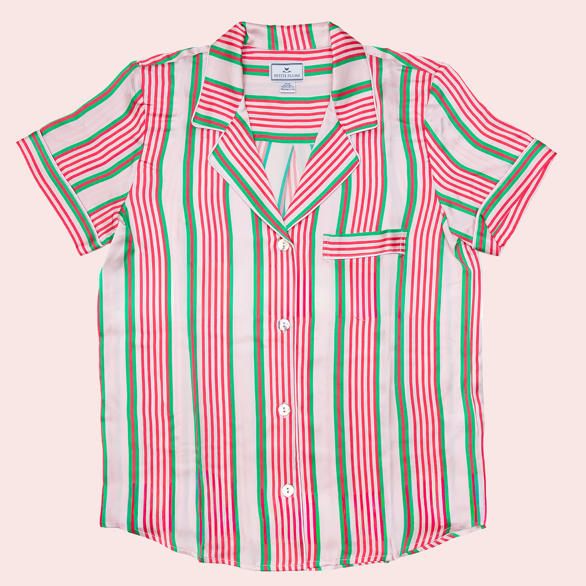 Petite Plume X Colony Women's Silk Short Set in Pink Stripe