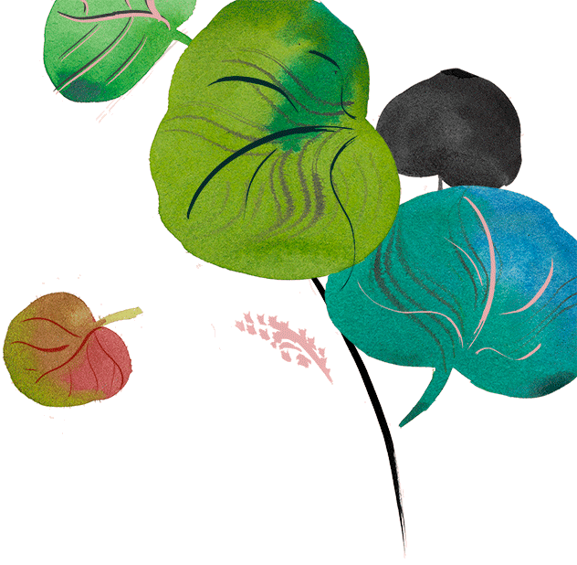 green leaves in the top right corner